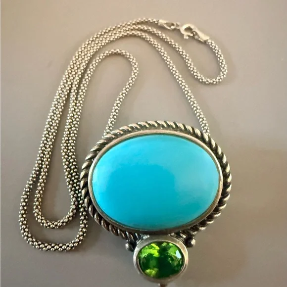 SU Turquoise Peridot Sterling Silver Pendant and Chain BEAUTIFUL 🔥 - Picture 2 of 4